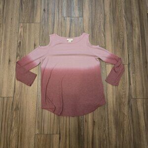 513. Style & Co Pink Ombre Waffle Knit Cold Shoulder Top EUC